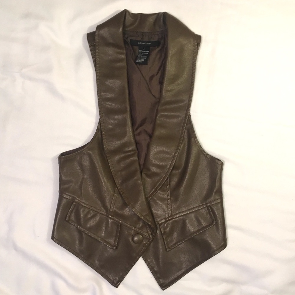 Brown Earth Tone Double Breasted Faux Leather Vest